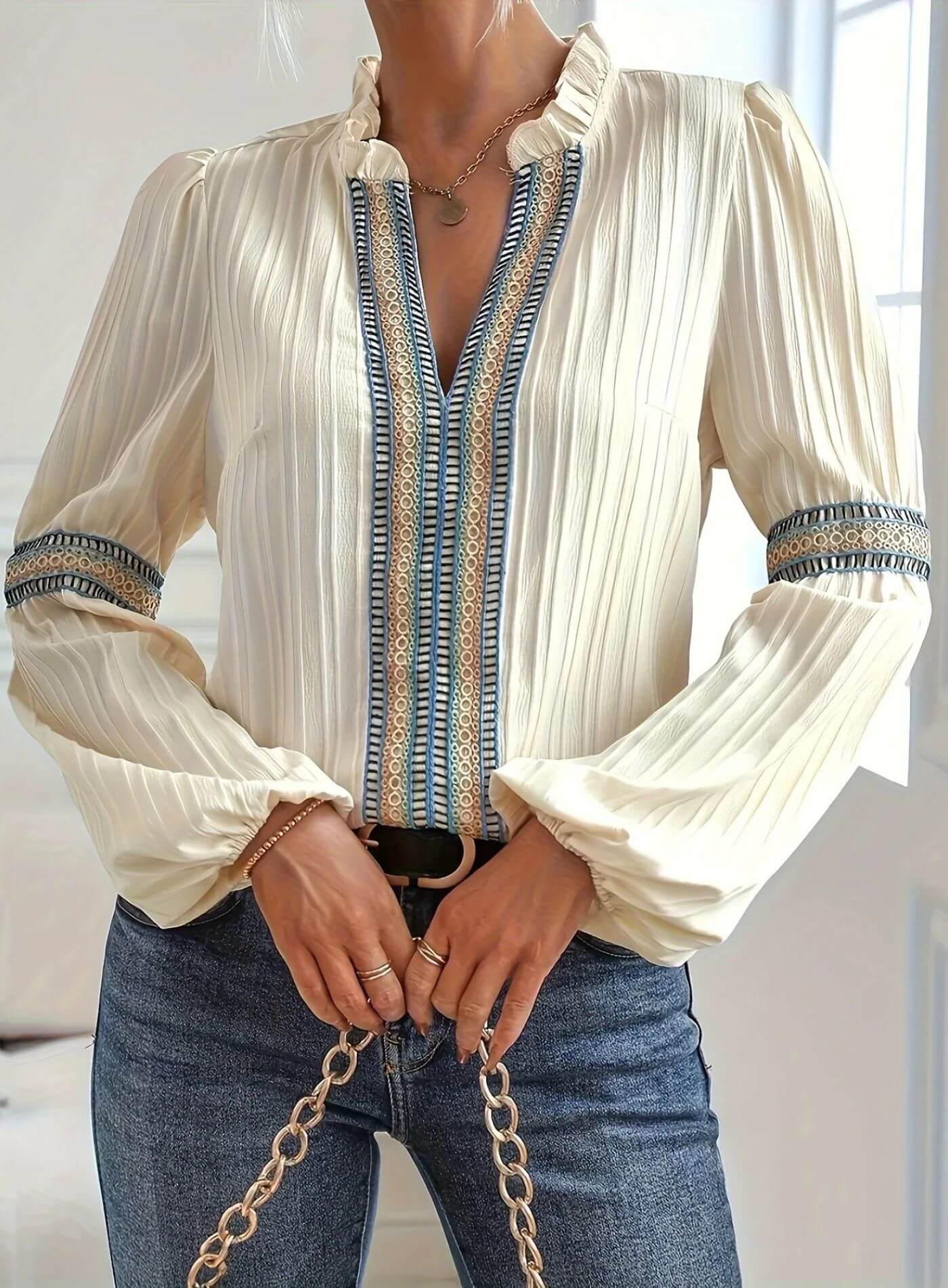Célestine™ – Blouse Élégante à Manches Longues