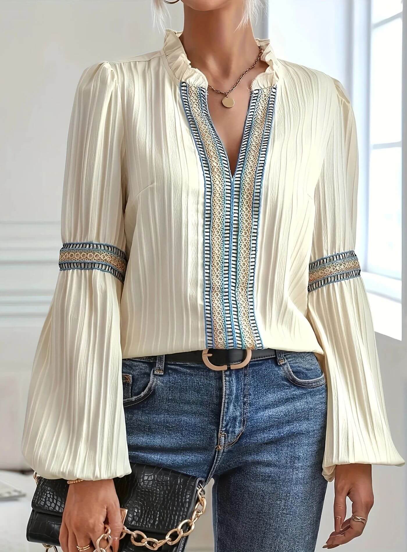 Célestine™ – Blouse Élégante à Manches Longues