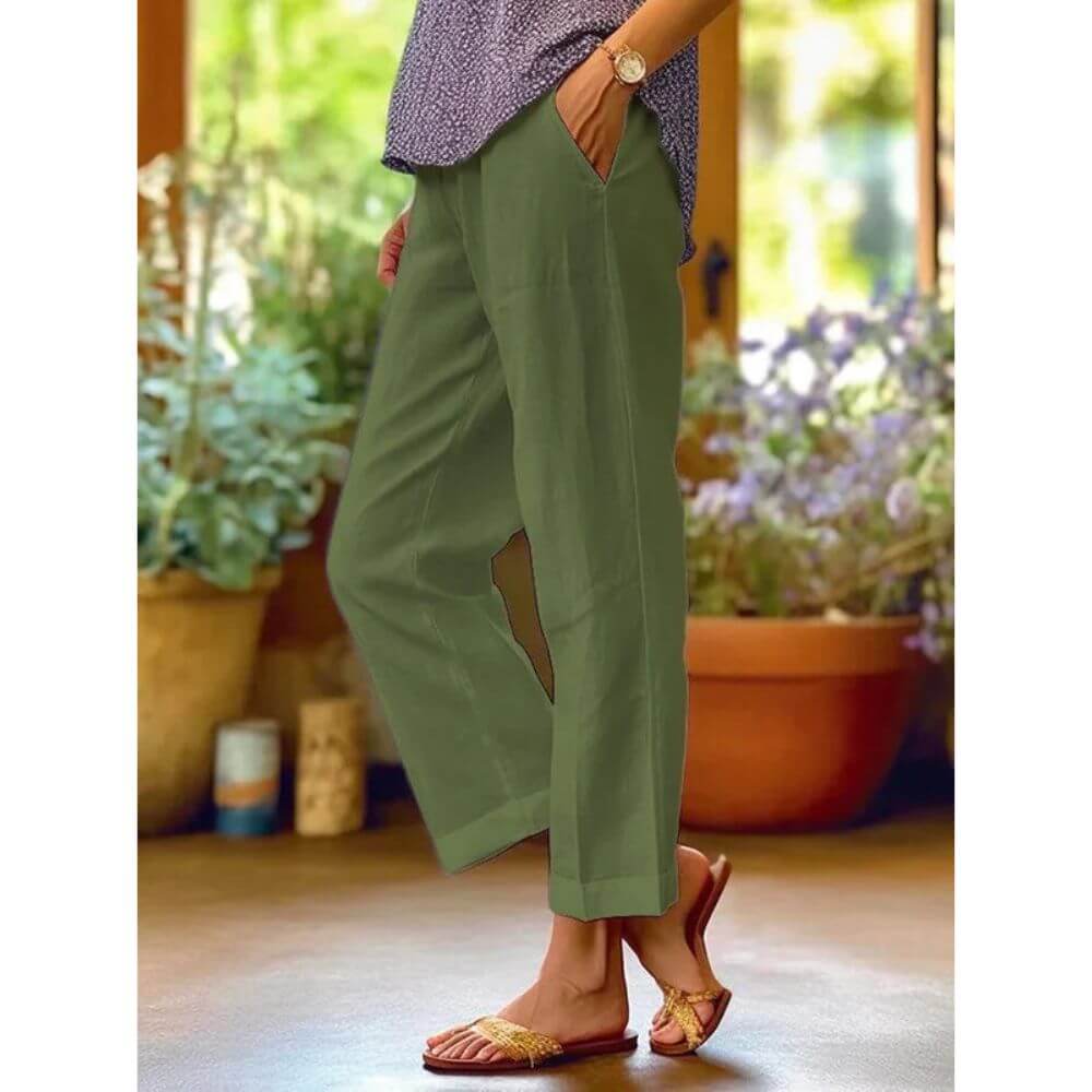 Pantalon en lin élégant femme – coupe ample et décontractée