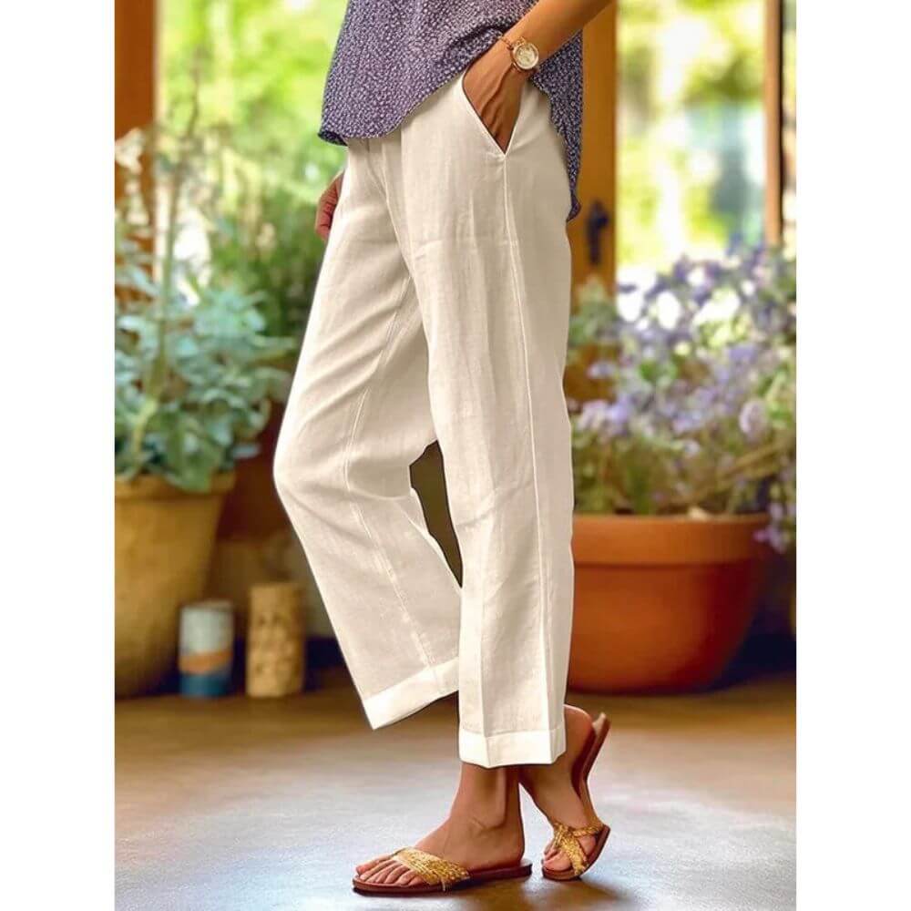 Pantalon en lin élégant femme – coupe ample et décontractée