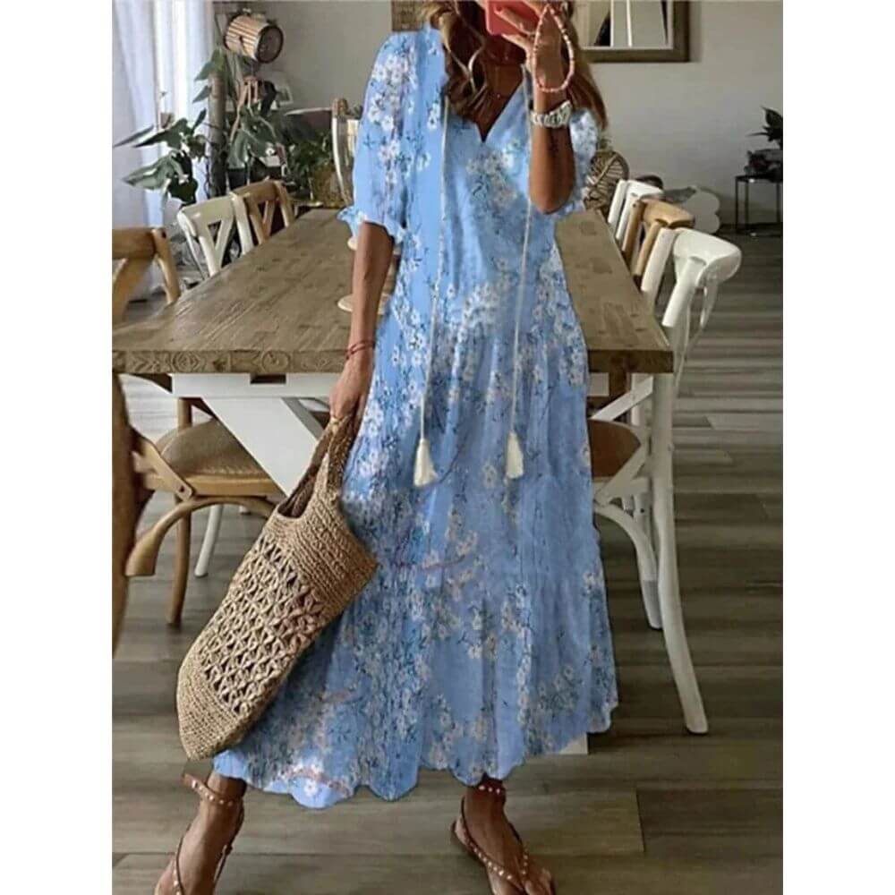 Robe longue bohème chic fluide pour l'été élégant