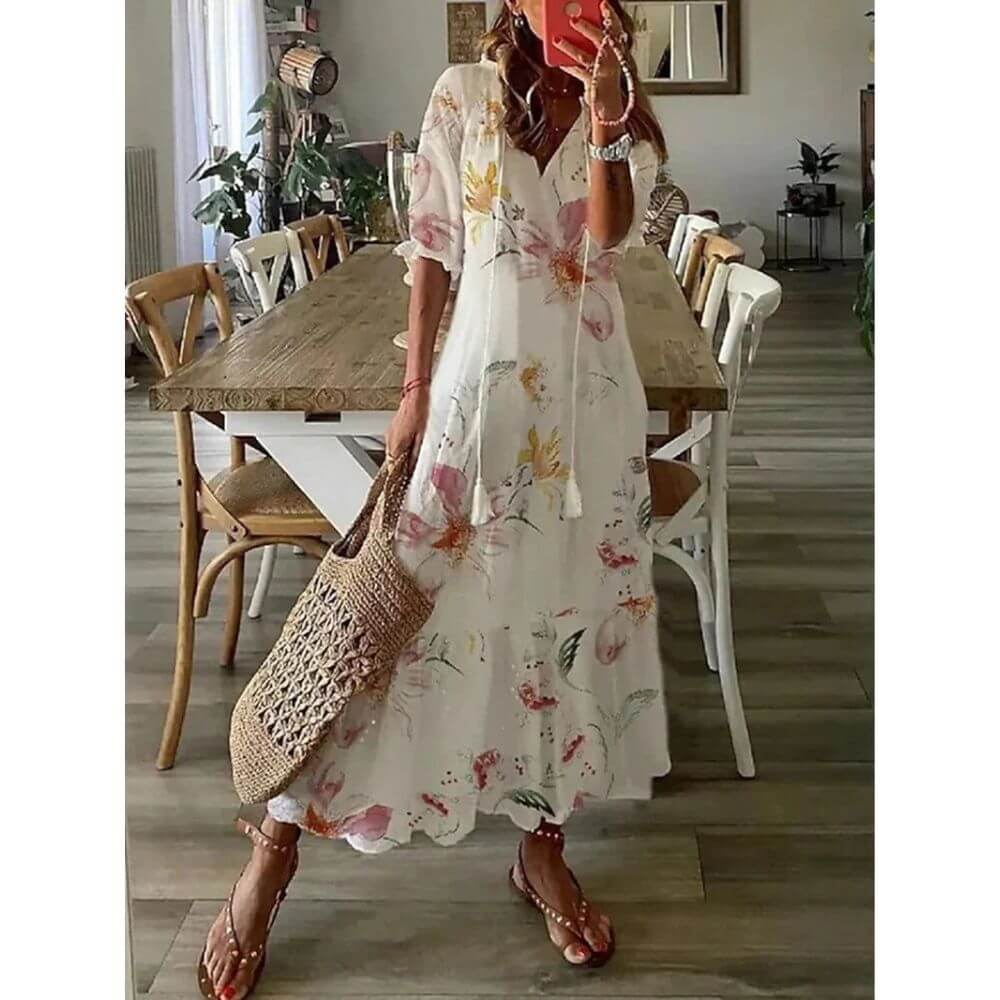 Robe longue bohème chic fluide pour l'été élégant