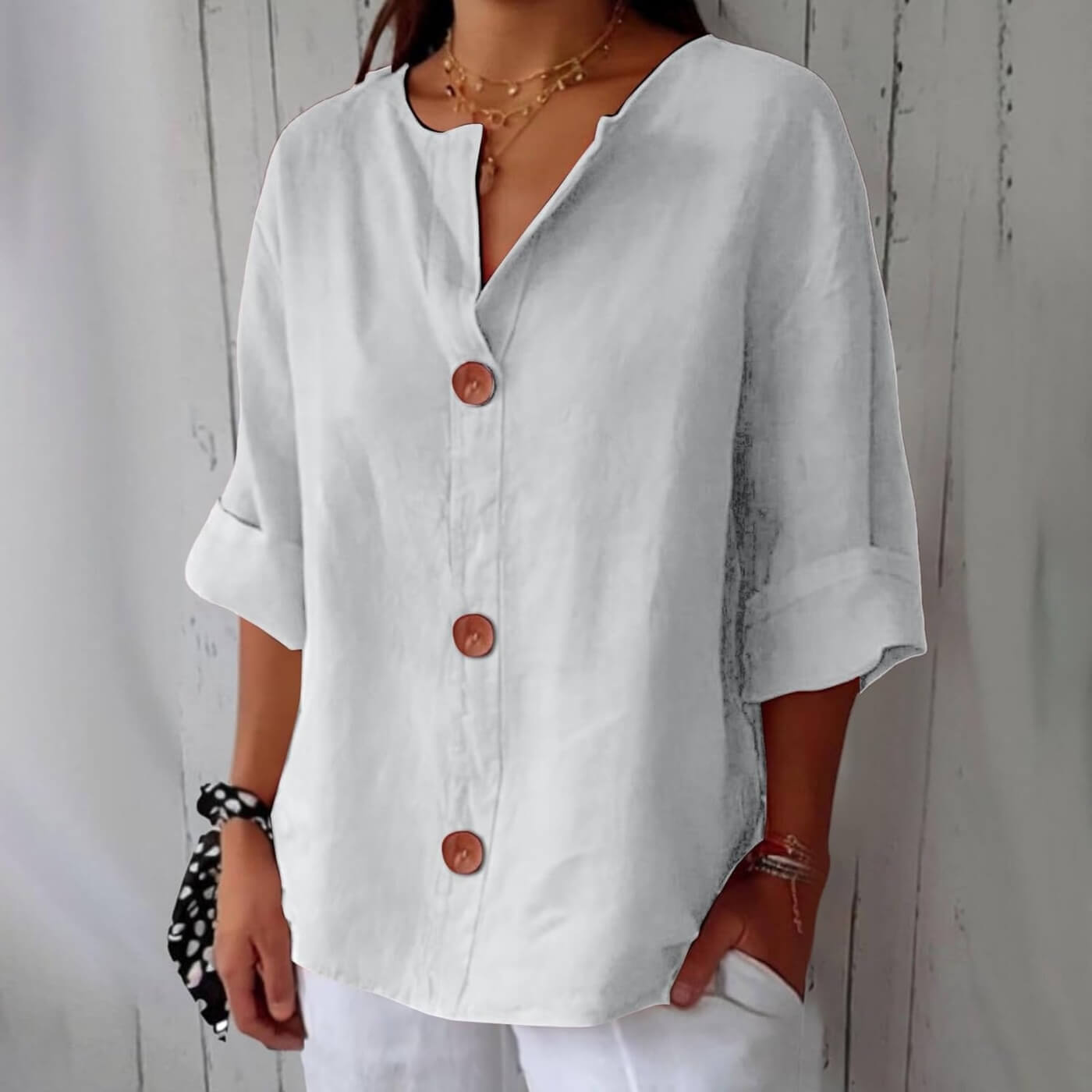 Faustine™ - Blouse Décontractée à Col Lié