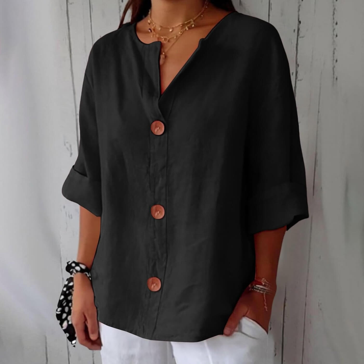 Faustine™ - Blouse Décontractée à Col Lié
