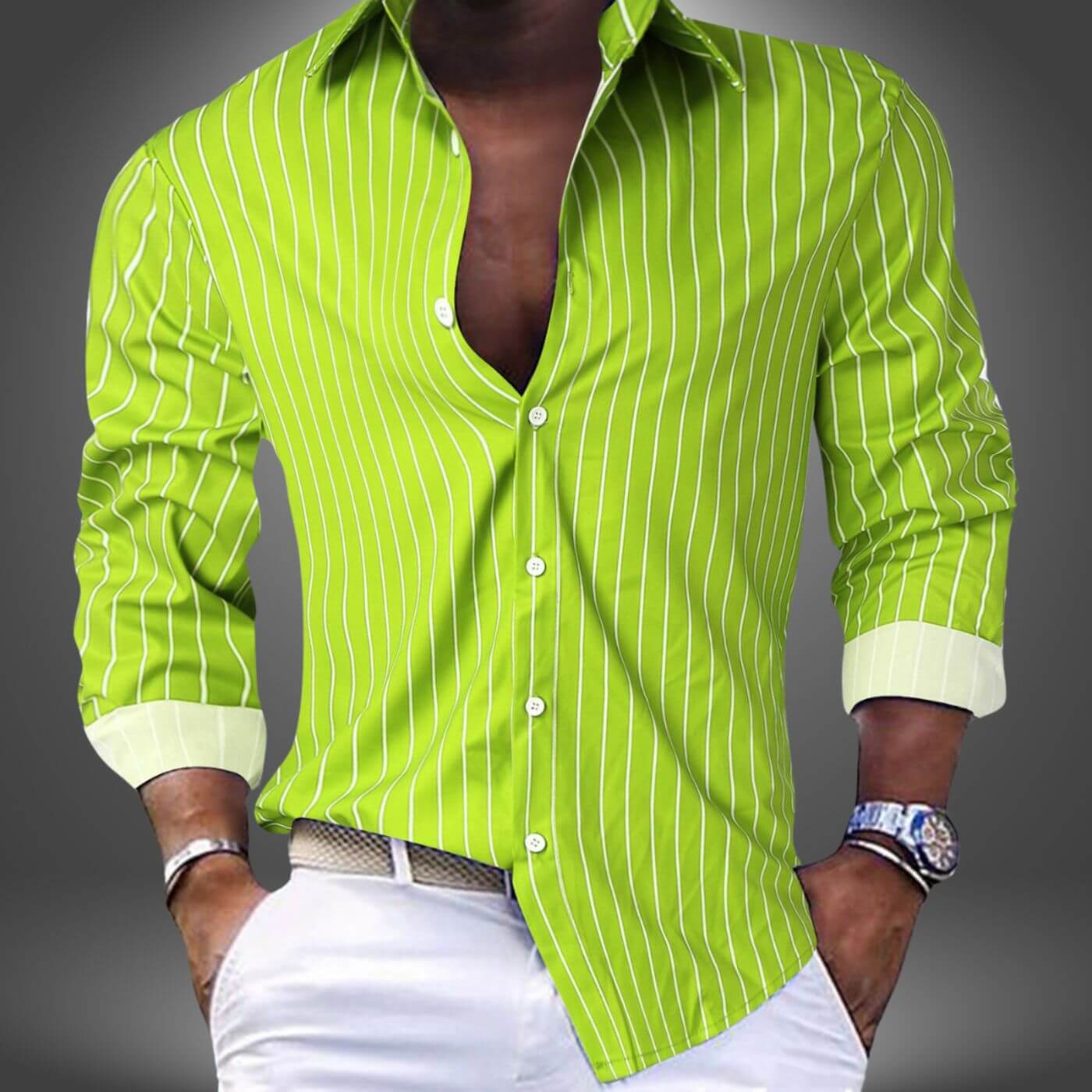 Gilberte™ - Chemise à Rayures Élégante Manches Longues