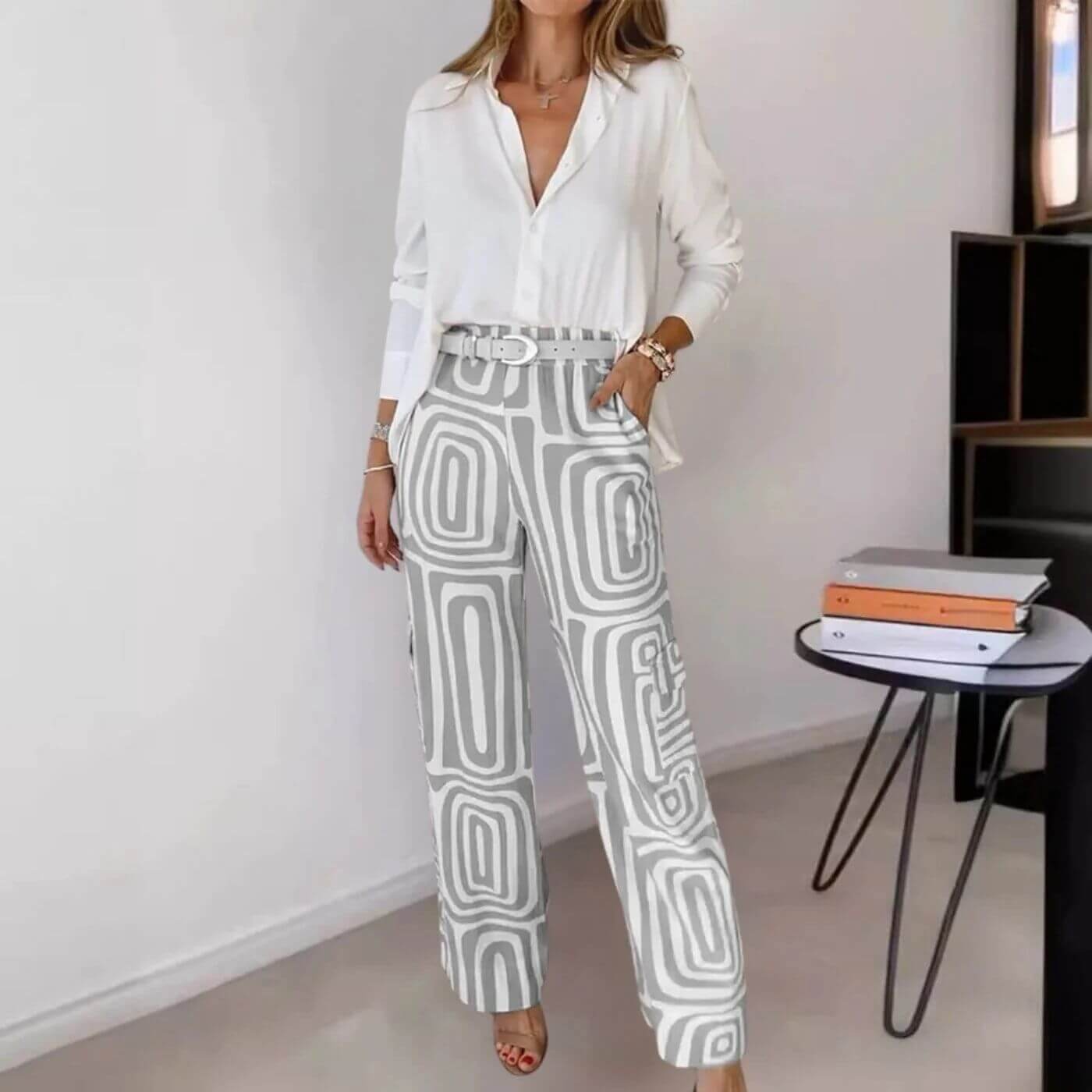 Morgana™ – Ensemble Élégant Chemisier et Pantalon avec Ceinture