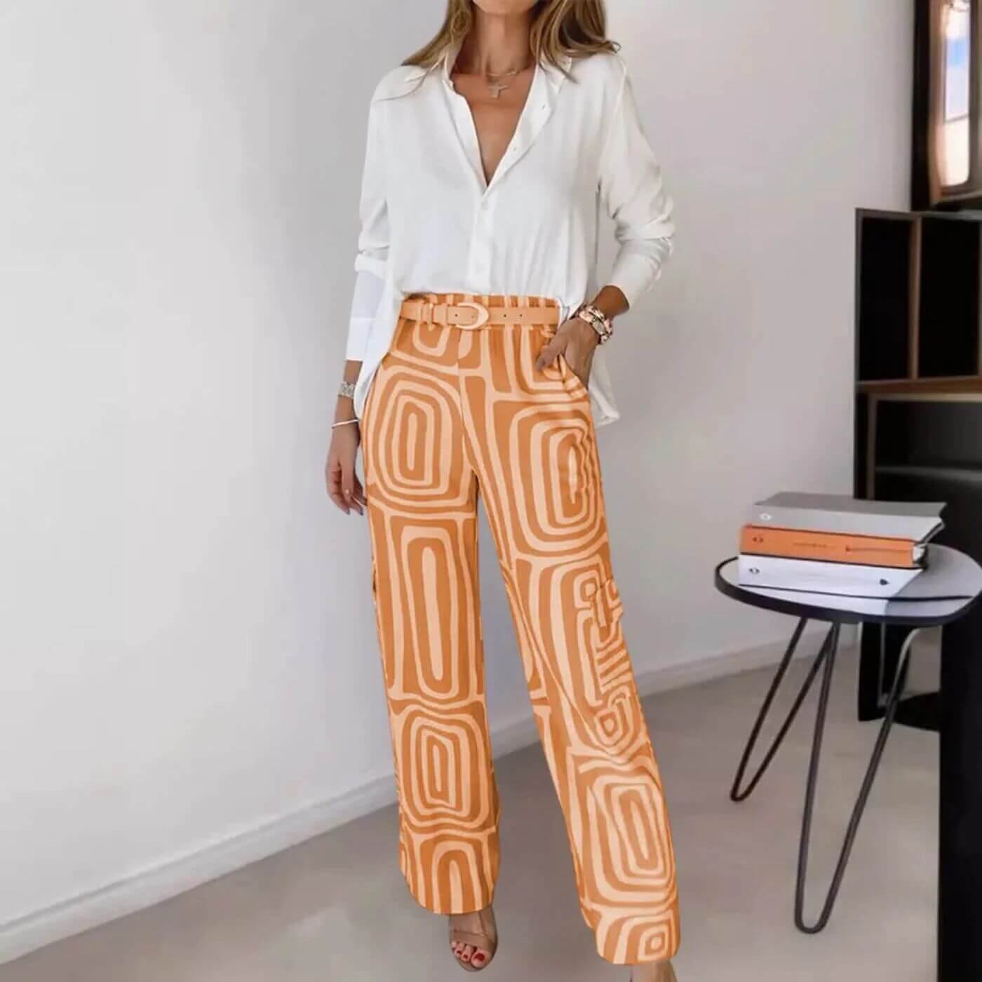 Morgana™ – Ensemble Élégant Chemisier et Pantalon avec Ceinture