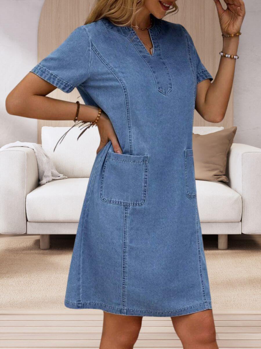 Pauline™ – Robe en Jean d’Été à Col en V