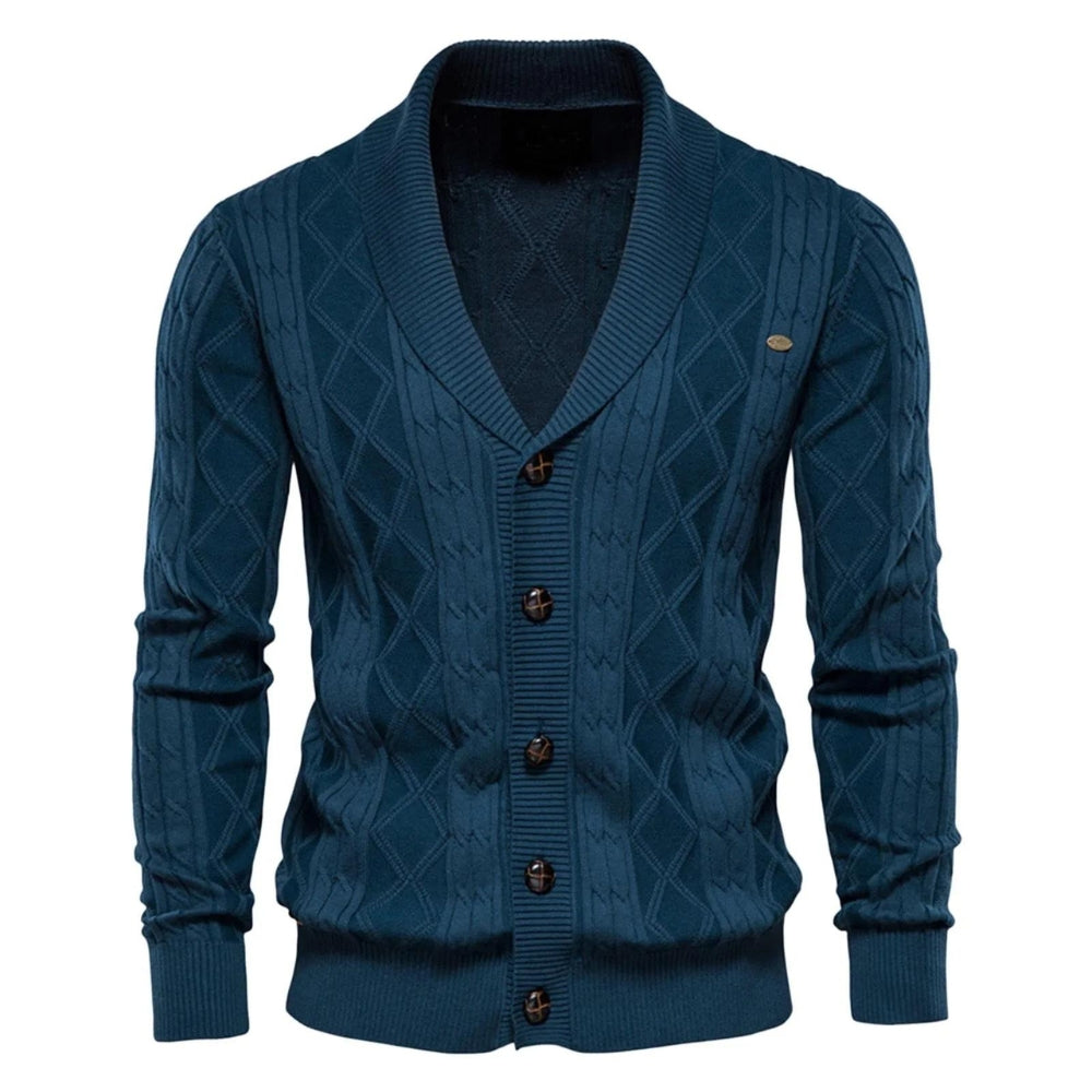 Cardigan bleu premium pour hommes gros plan