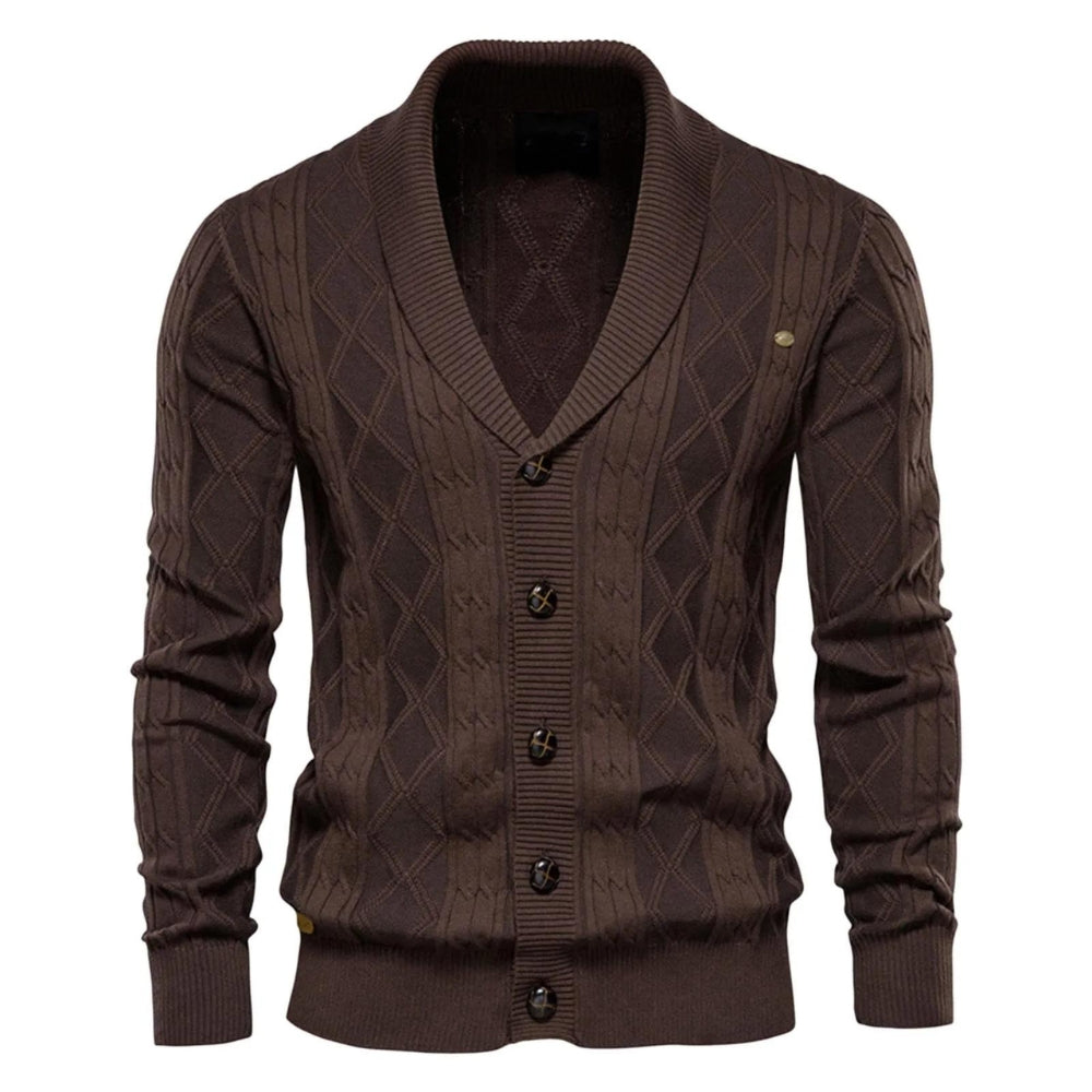 Cardigan premium marron pour homme gros plan