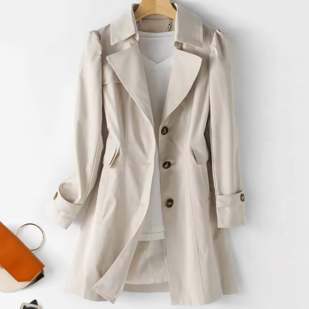 Trench-coat élégant à simple boutonnage blanc crème