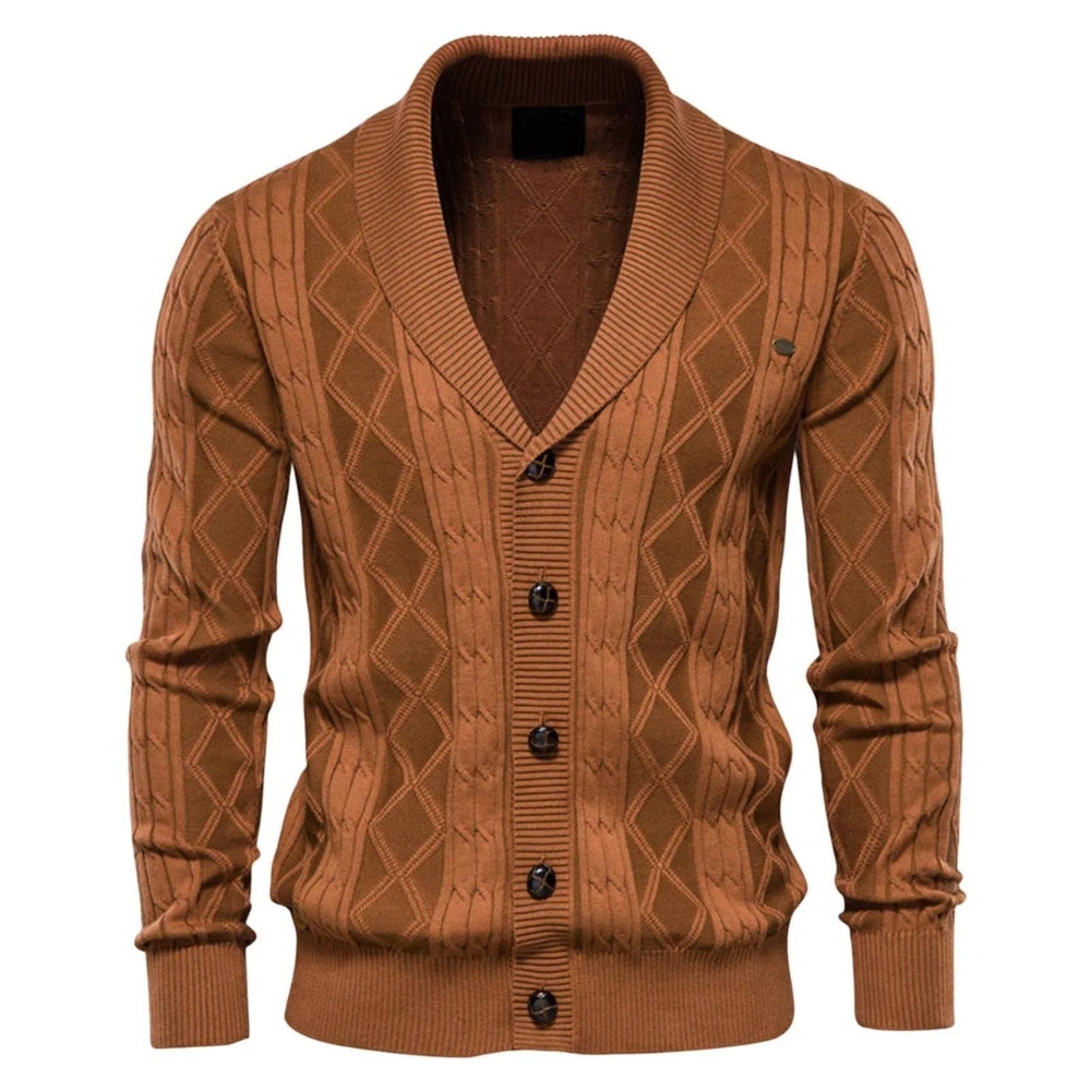 Cardigan premium marron clair pour homme gros plan