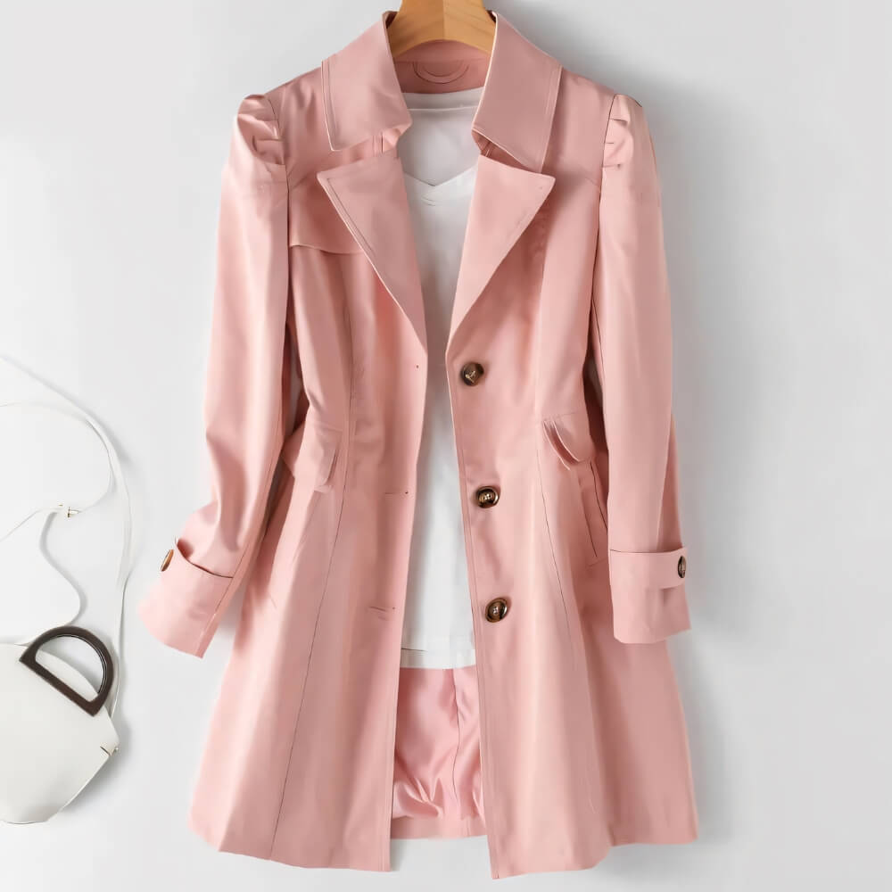 Trench-coat élégant rose blanc à simple boutonnage