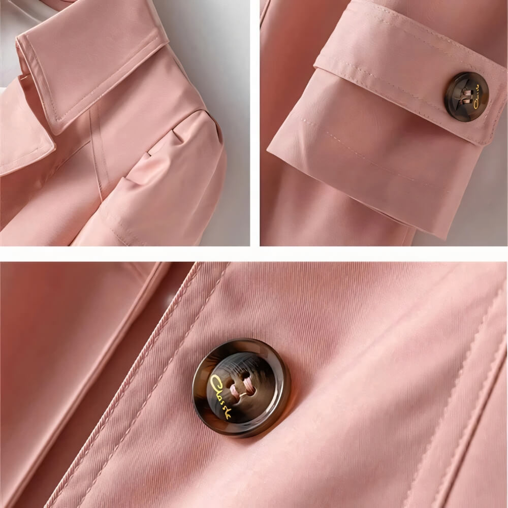 Trench-coat élégant rose blanc à simple boutonnage