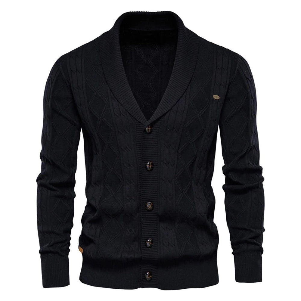 Cardigan premium noir pour hommes gros plan