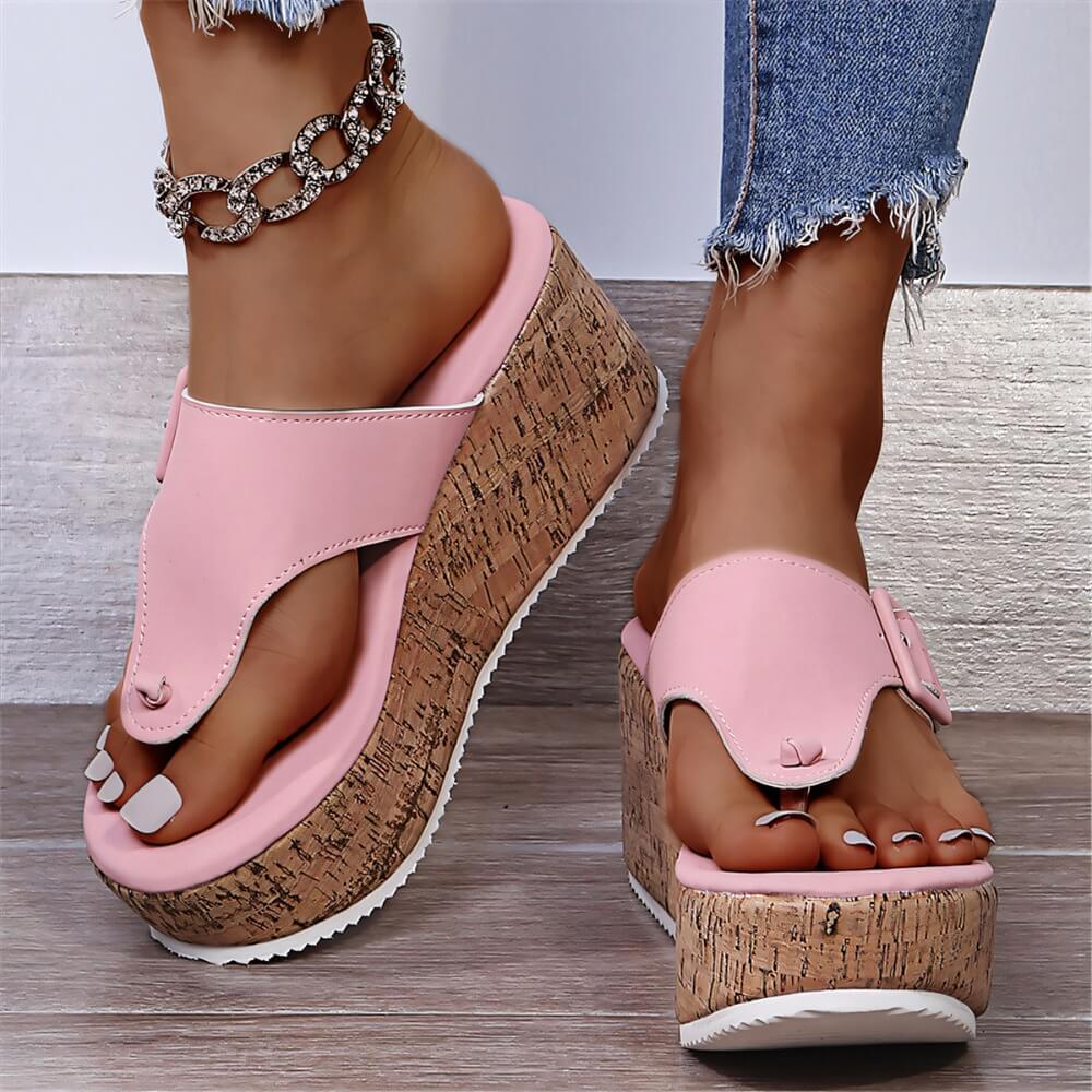 Sandales Compensées Blanches pour Femme avec Bride à Boucle