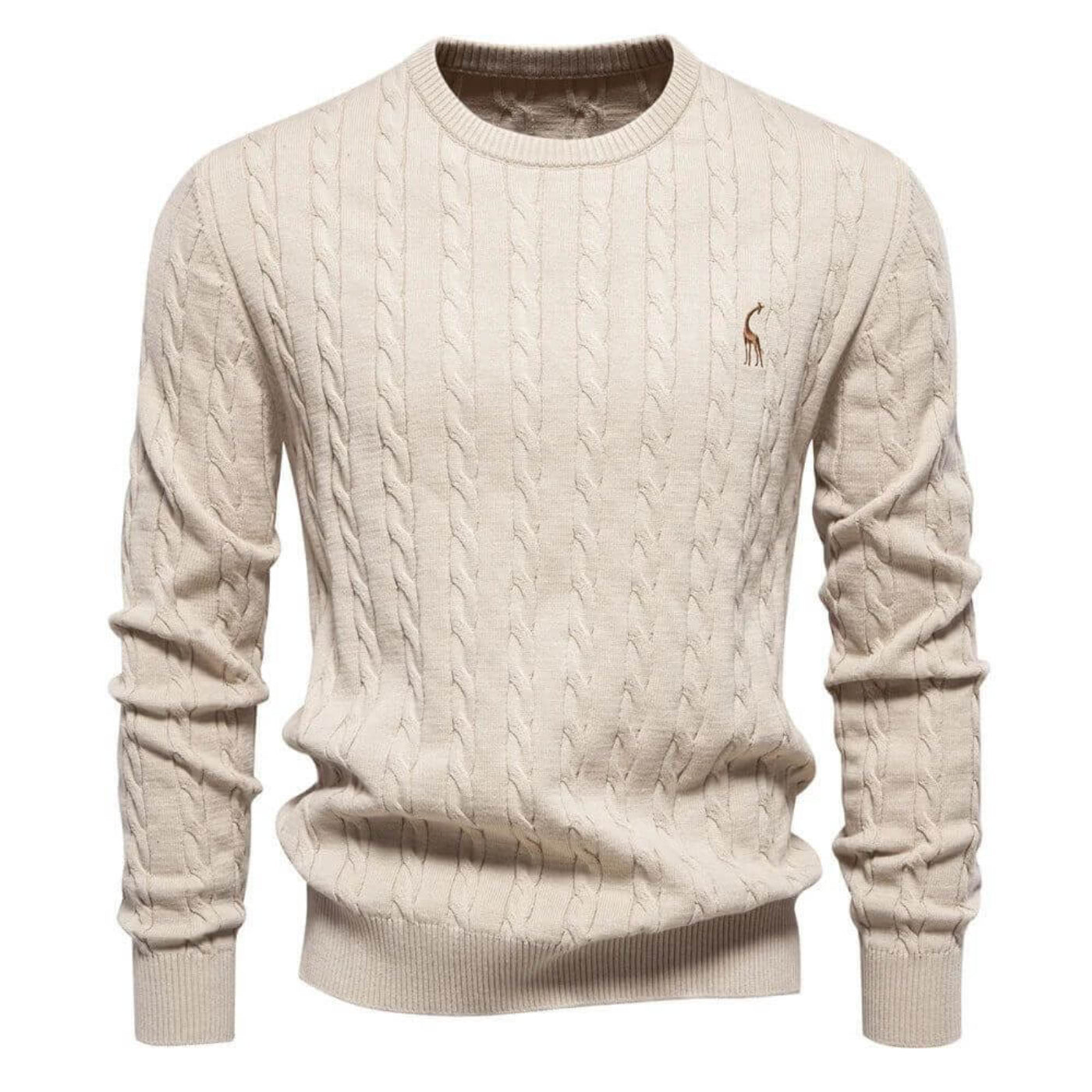 Pull torsadé abricot pour homme – doux et stylé avec un motif tricoté raffiné. Un essentiel sophistiqué pour l’hiver.