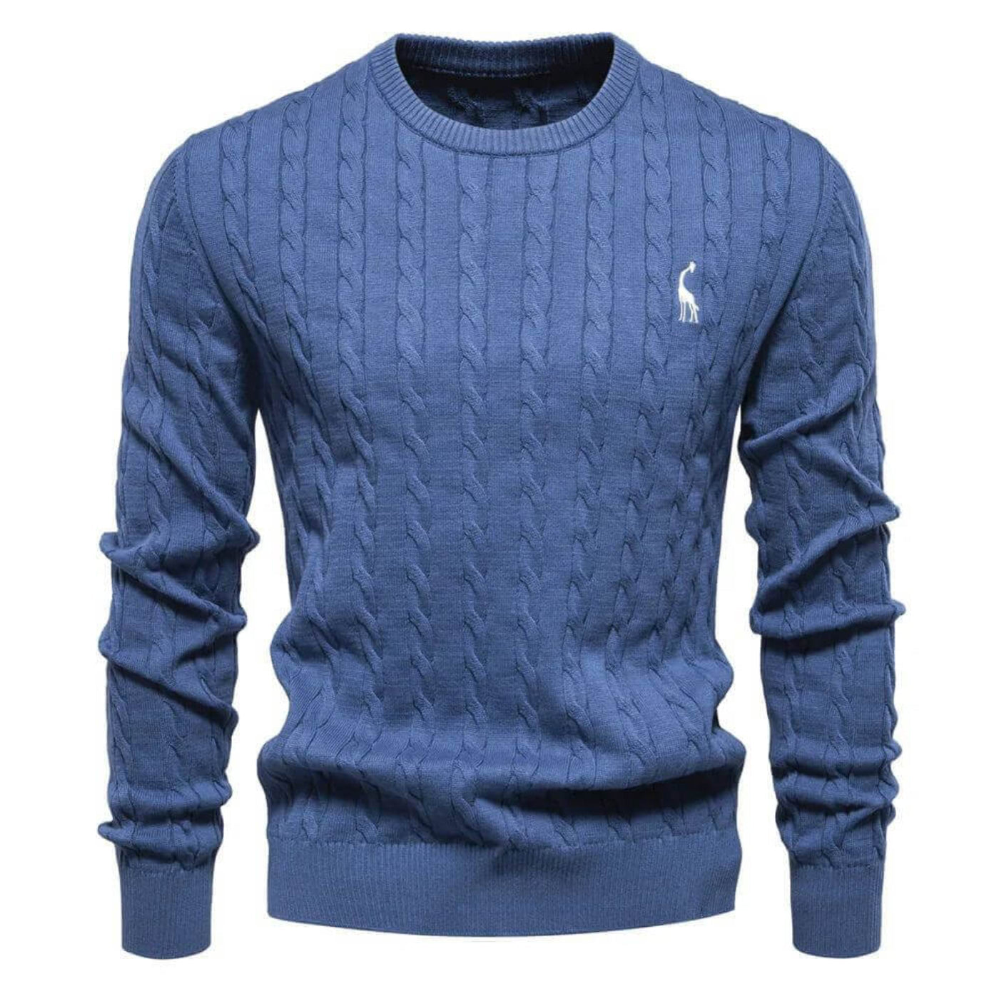 Pull torsadé bleu pour homme – confortable et stylé avec une coupe classique. Un mélange parfait de chaleur et d’élégance.