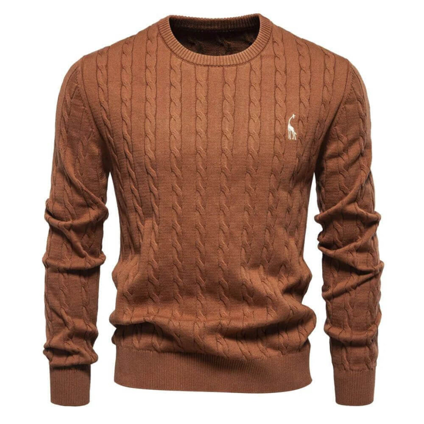 Pull torsadé marron clair pour homme – doux, confortable et polyvalent. Un indispensable pour l’automne et l’hiver.