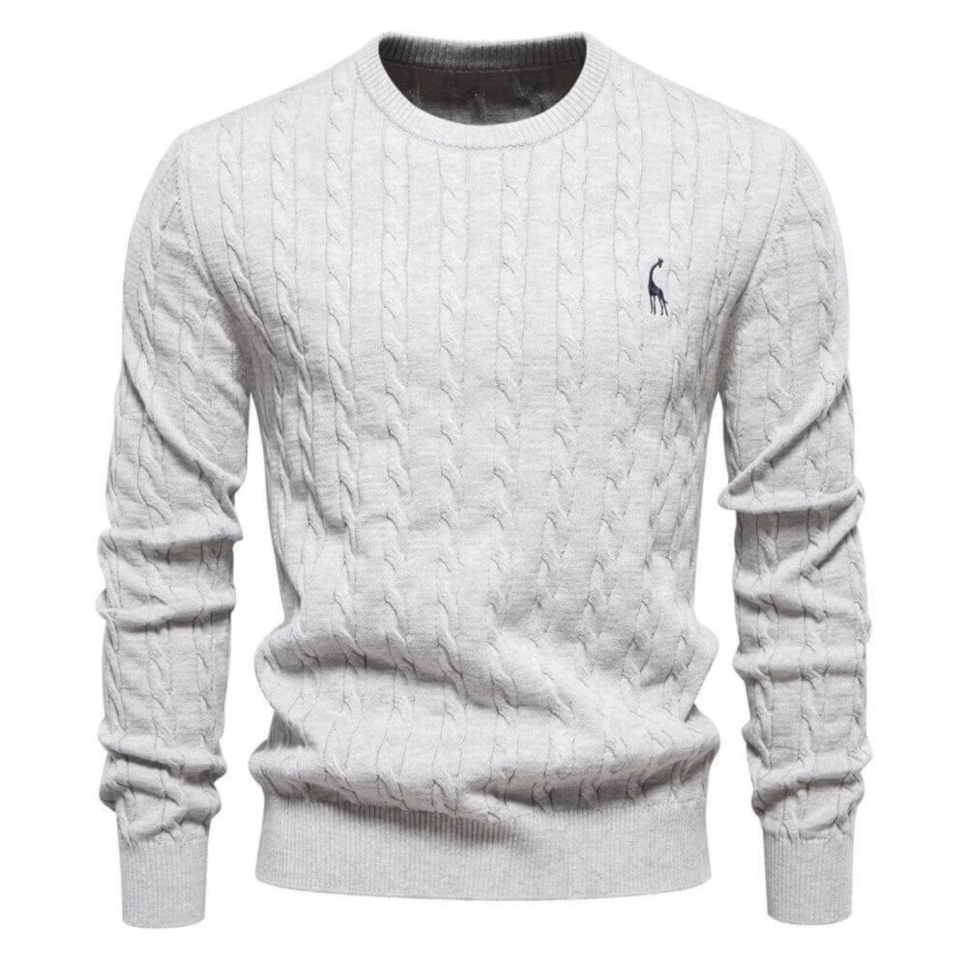 Pull torsadé gris clair pour homme – élégant et respirant avec un détail brodé raffiné. Idéal pour le quotidien.