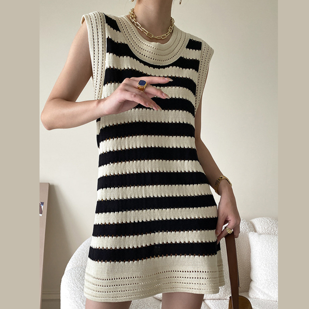 Robe Pull Sans Manches Rayée – Style Décontracté Chic Femme