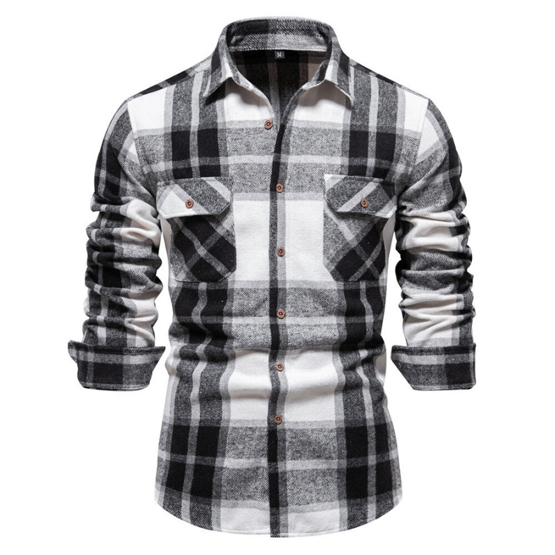 Chemise noire décontractée à carreaux pour hommes Vue large
