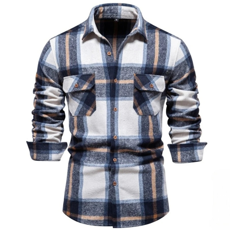 Chemise à carreaux décontractée bleue pour hommes Vue large