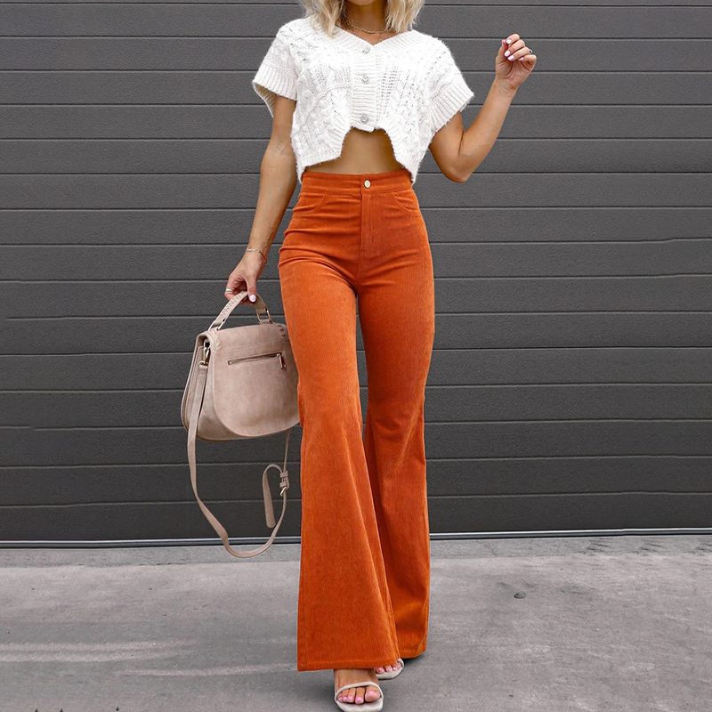 Pantalon Flare Femme Taille Haute Extensible – Look Travail ou Décontracté
