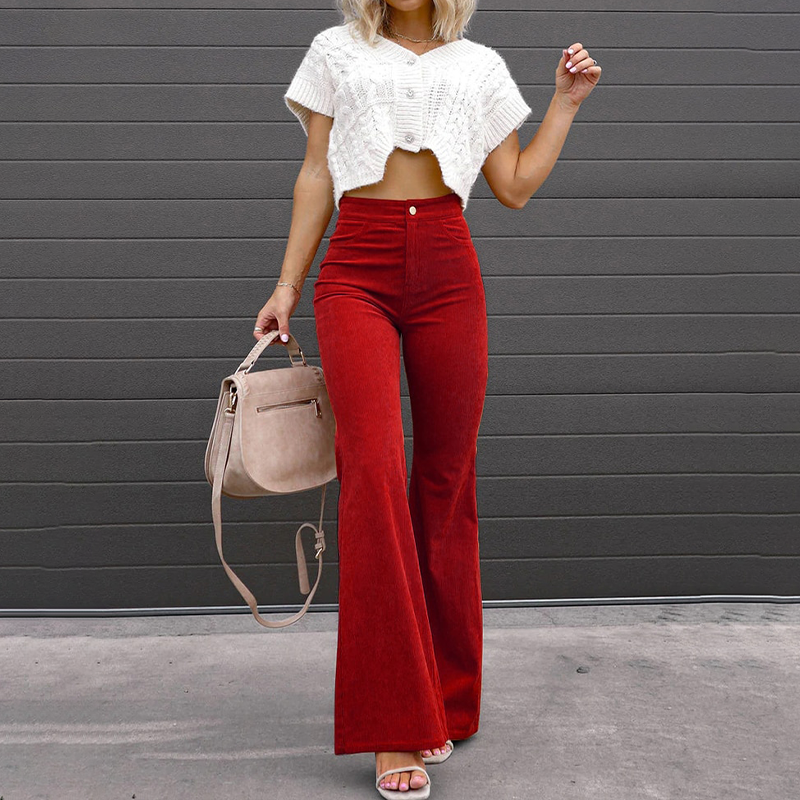 Pantalon Flare Femme Taille Haute Extensible – Look Travail ou Décontracté
