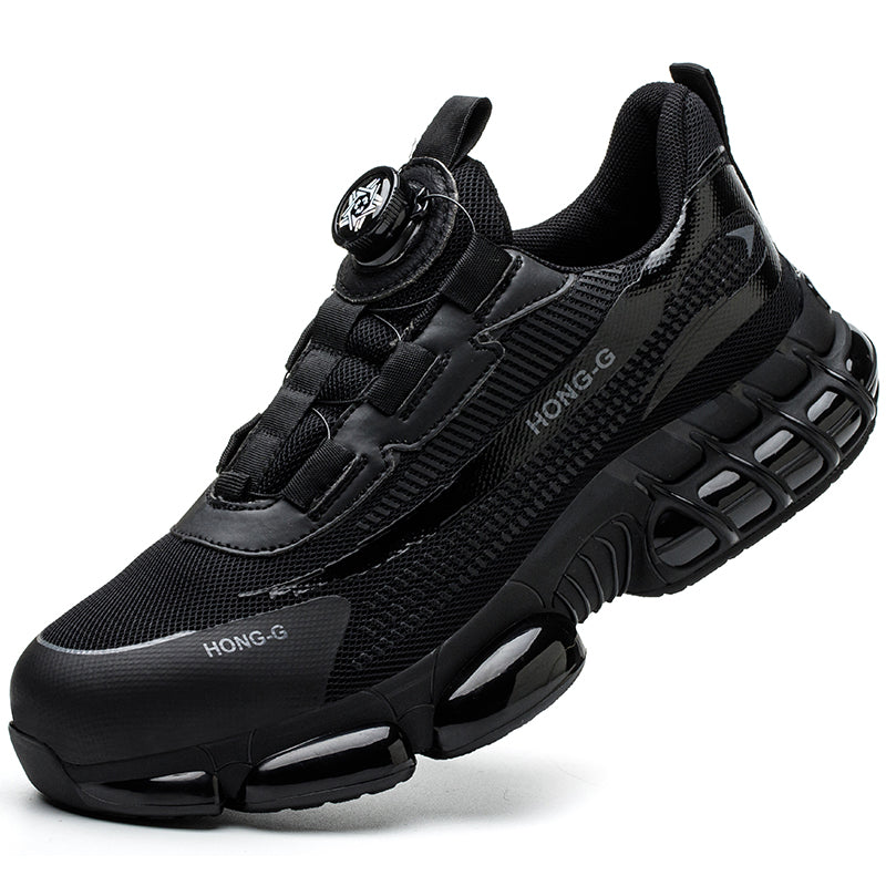 Chaussures de sécurité modernes noires gros plan