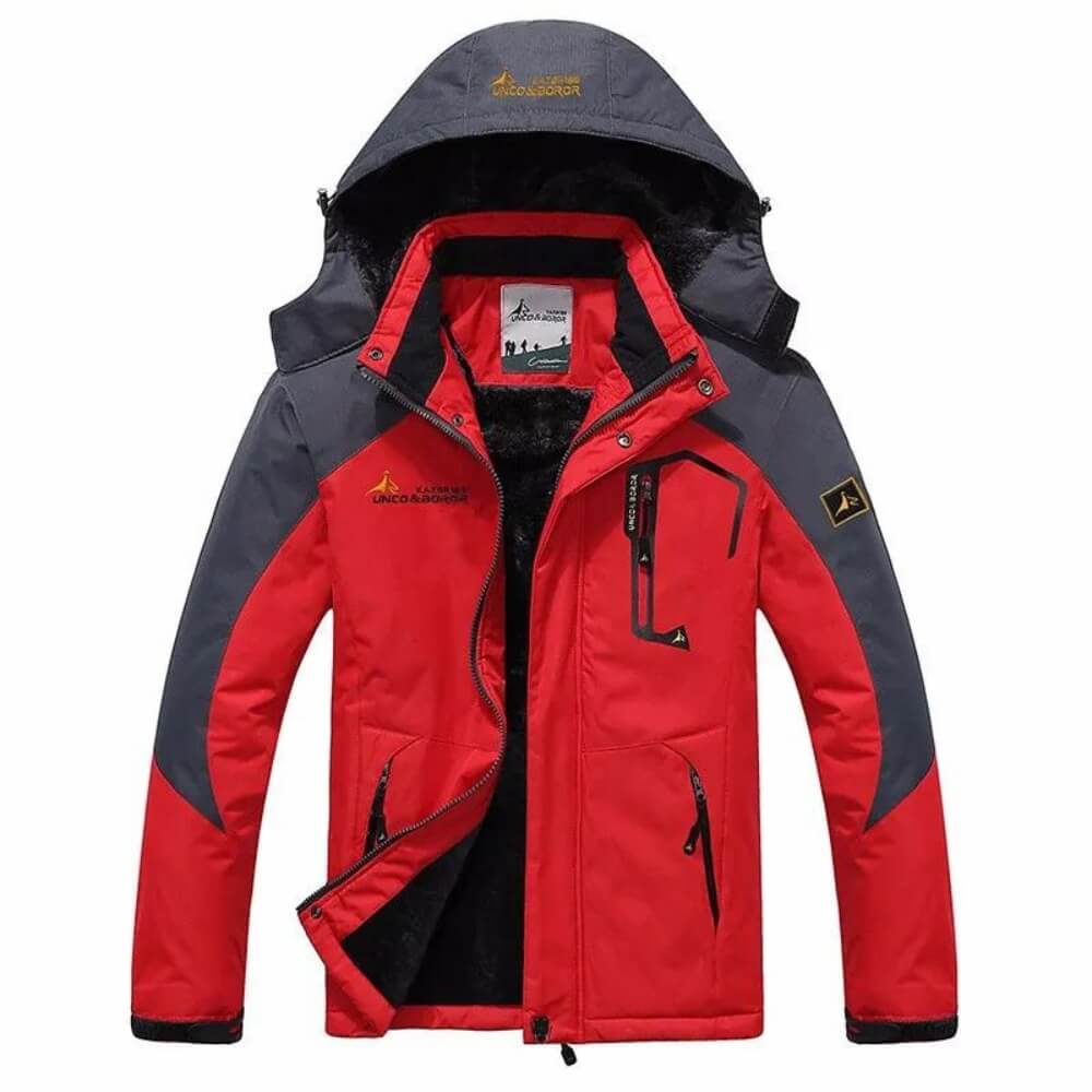 Veste rouge résistante avec capuche amovible