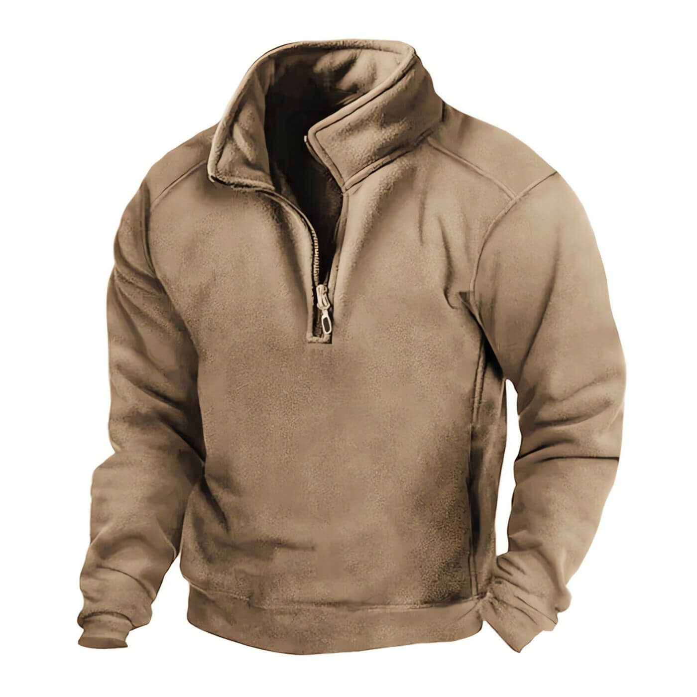 Pull polaire kaki pour homme – sweat demi-zip robuste pour la chaleur et un usage quotidien.