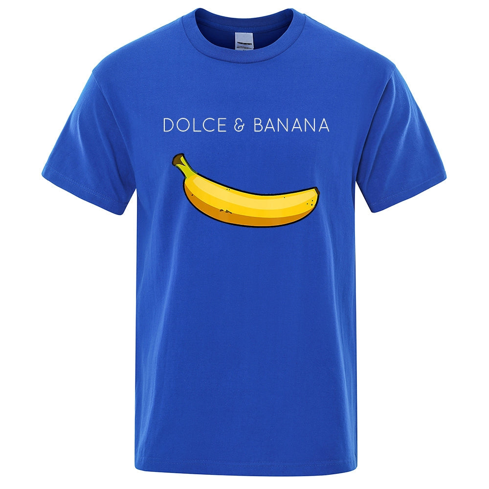 T-shirt bleu à motif de bananes.
