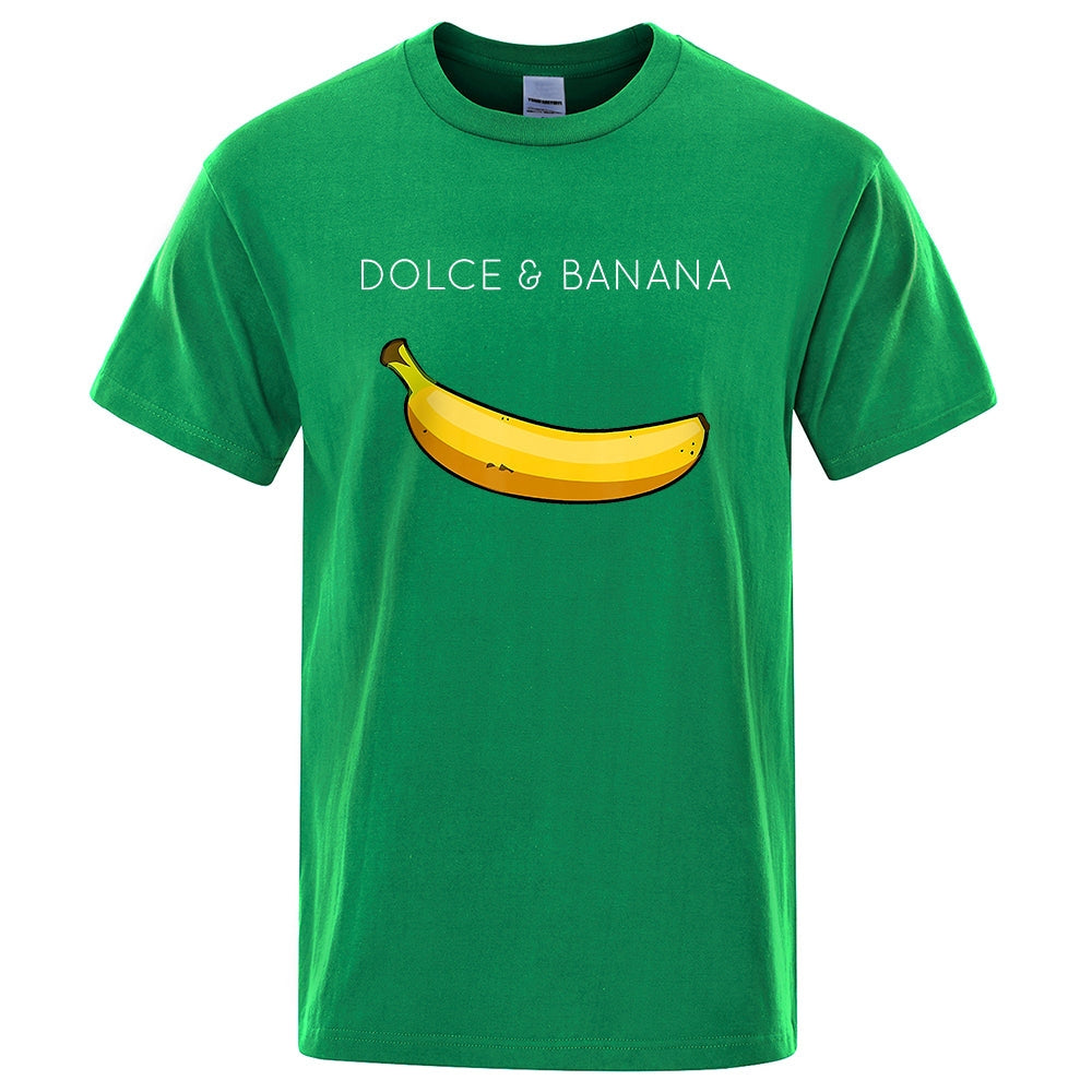 T-shirt vert avec motif de bananes.