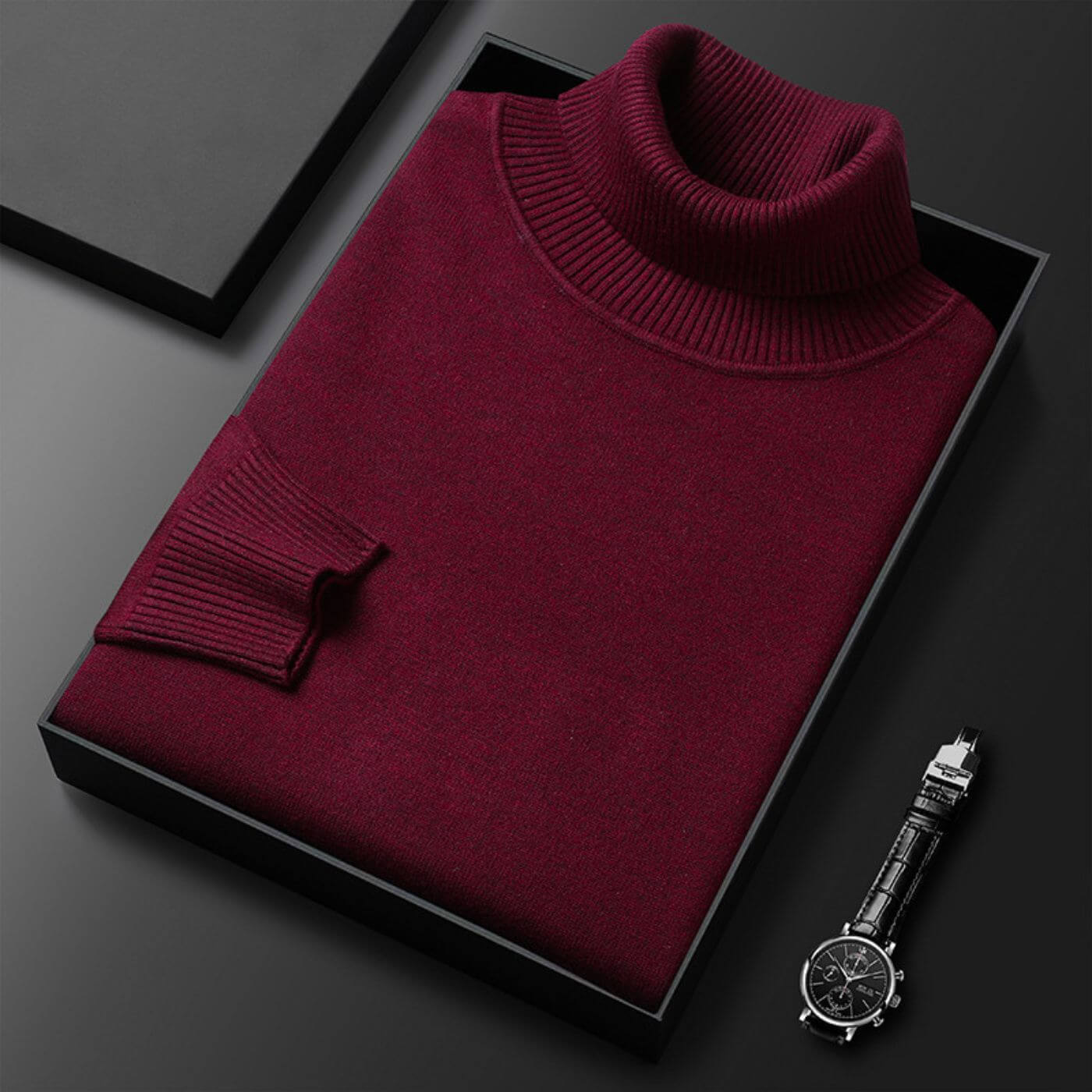 Pull à col roulé bordeaux – couleur profonde, maille douce et un incontournable hivernal pour homme.