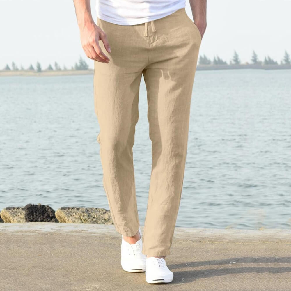 Pantalon en lin respirant kaki clair