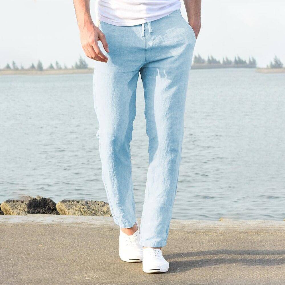 Pantalon en lin respirant bleu clair