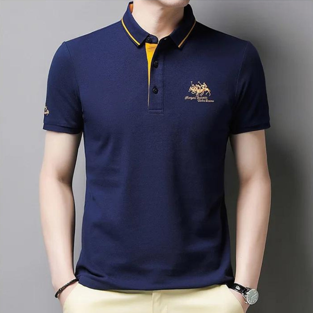 Polo bleu brodé