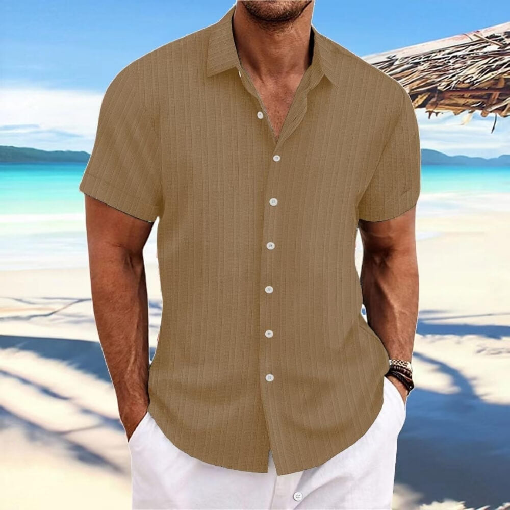 Chemise en lin rayé caramel