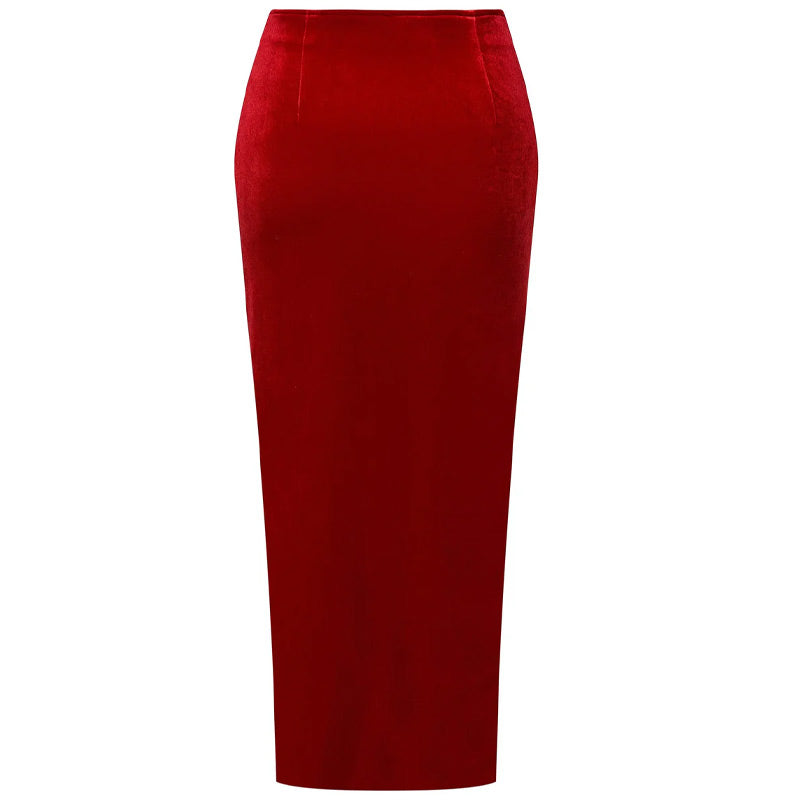 Robe de soirée femme – Robe rouge en velours à décolleté plongeant
