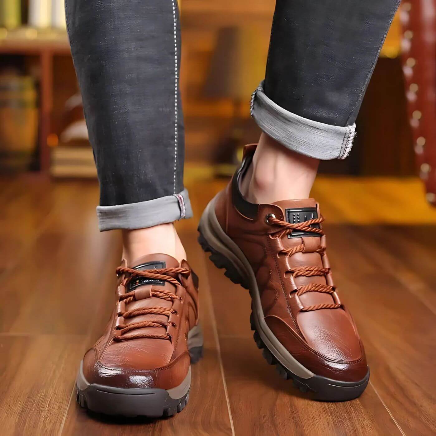 Baskets Posh Paris René marron en cuir souple avec semelles amortissantes pour plus de confort.