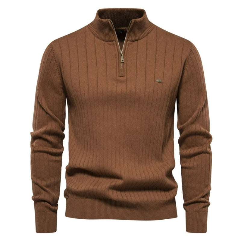 Pull Marron simple avec demi-fermeture à glissière