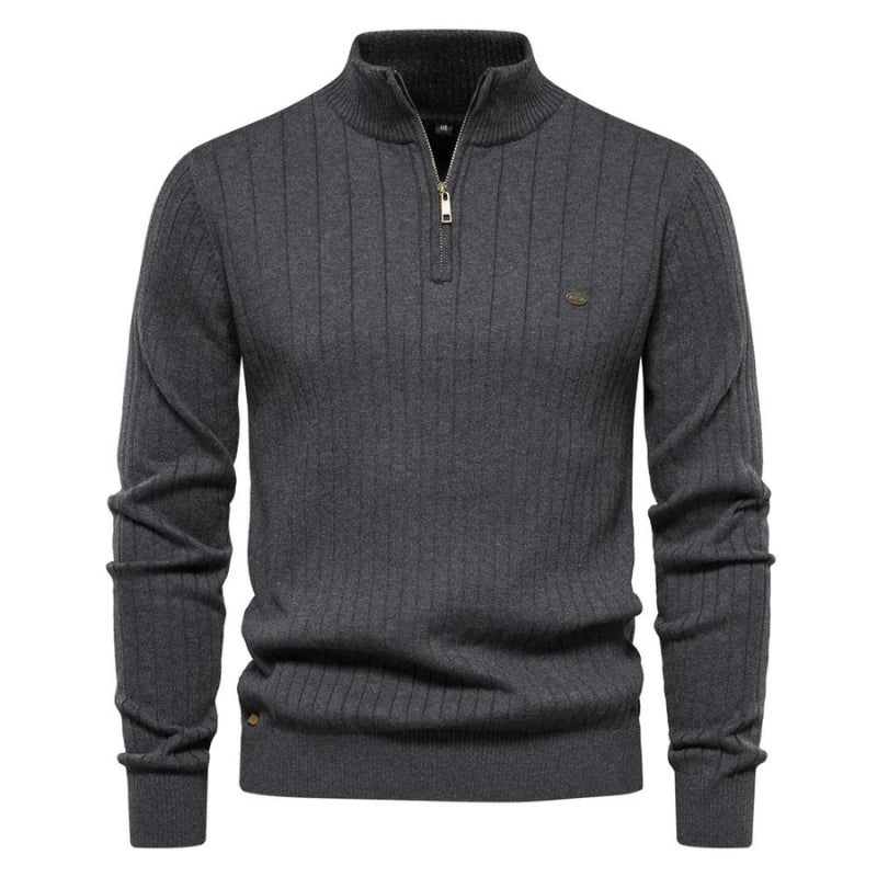 Pull Gris simple avec demi-fermeture à glissière