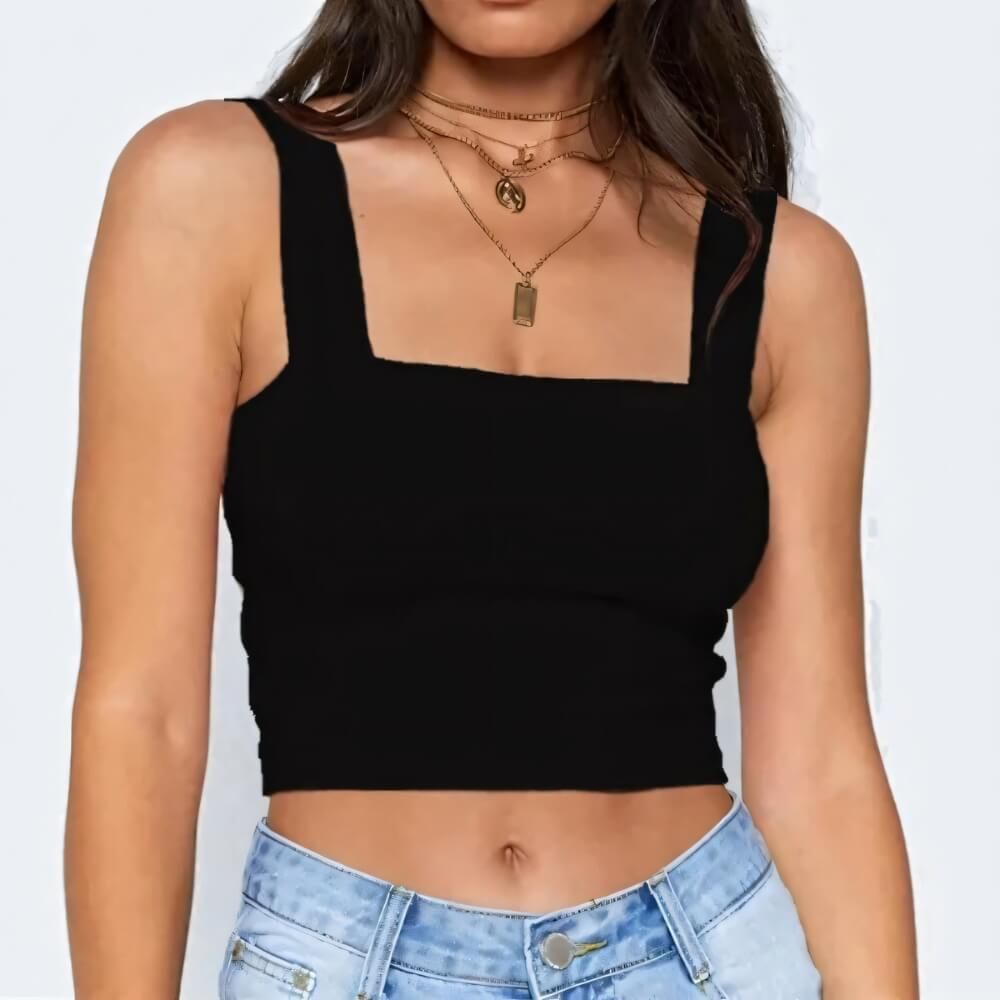 Top crop sans manches à encolure carrée pour femmes