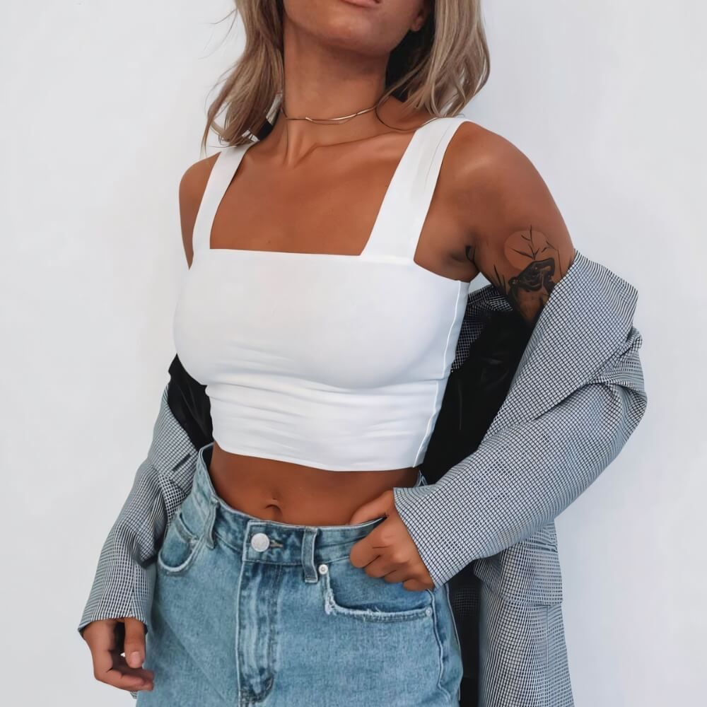 Top crop sans manches à encolure carrée pour femmes