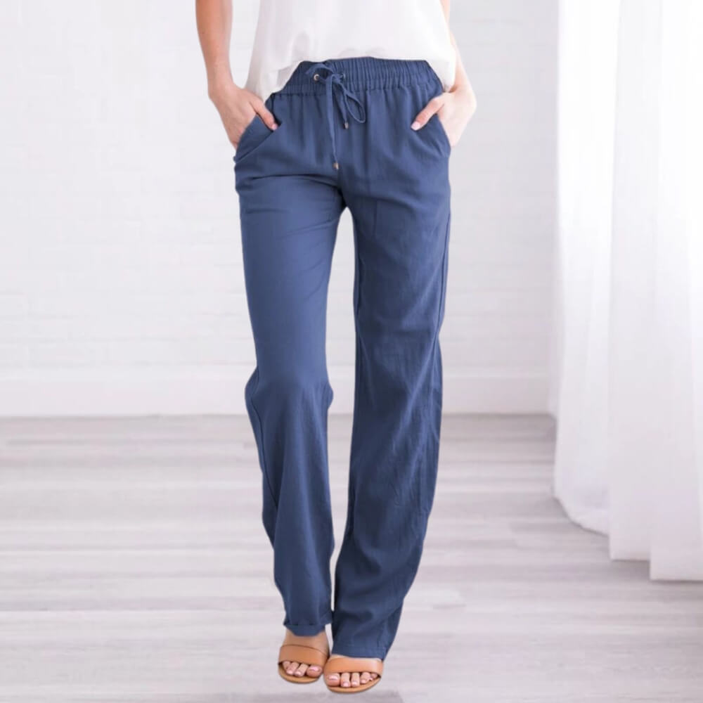 Pantalon bleu pour femmes avec ceinture élastique