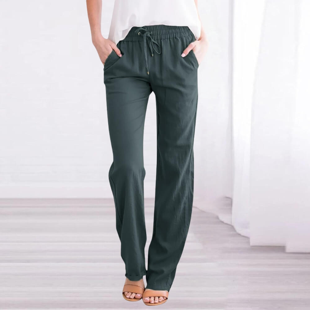 Pantalon femme gris foncé avec ceinture élastique
