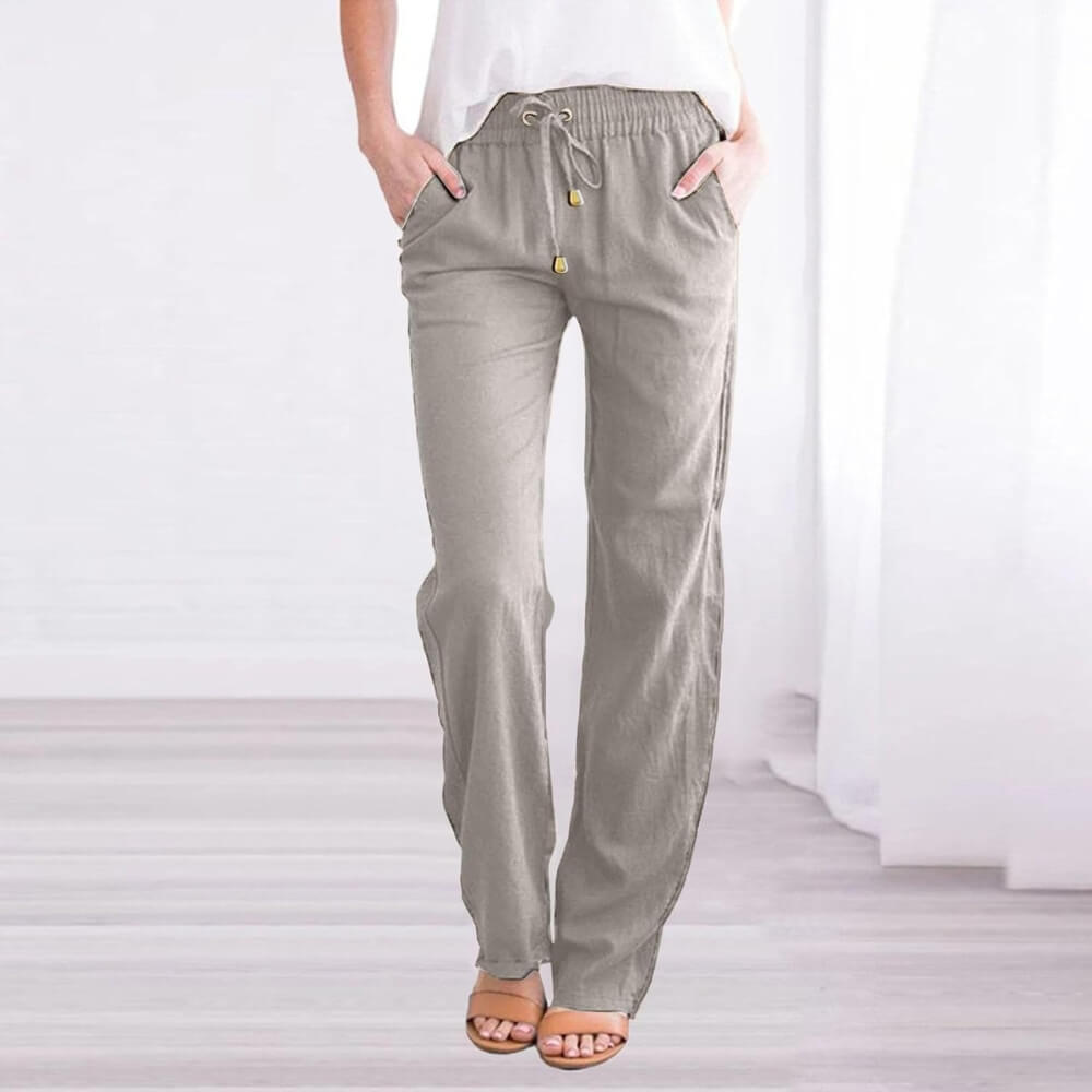 Pantalon femme gris avec ceinture élastique