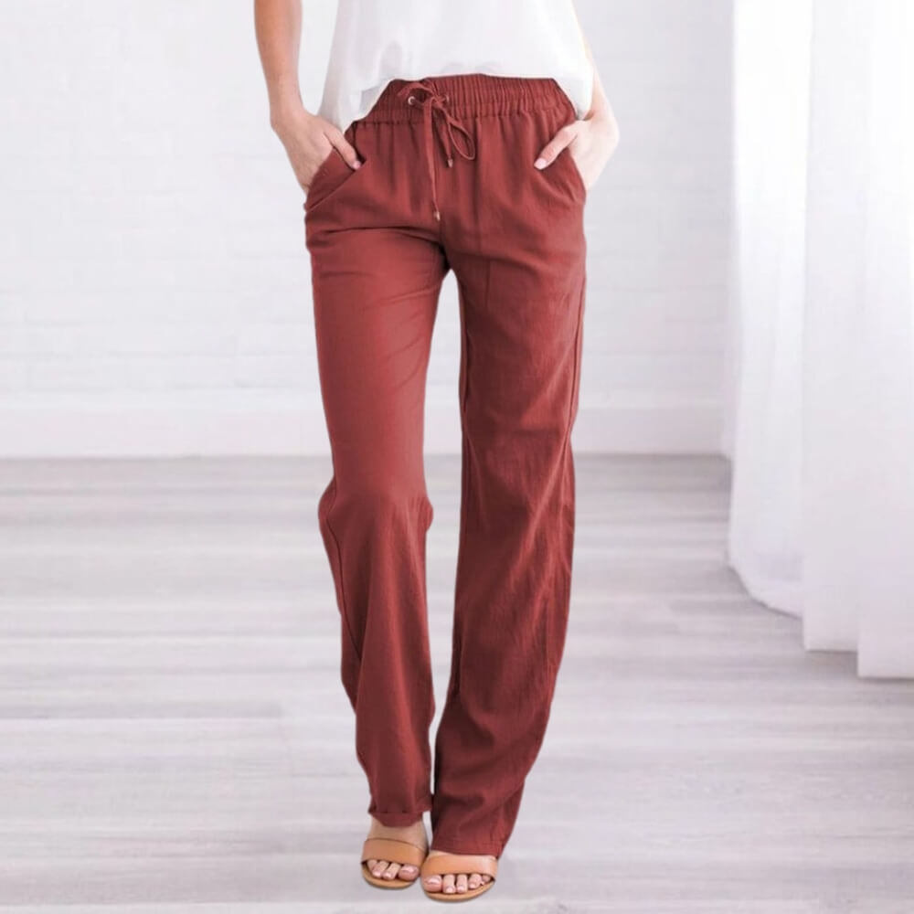 Pantalon rouge pour femmes avec ceinture élastique