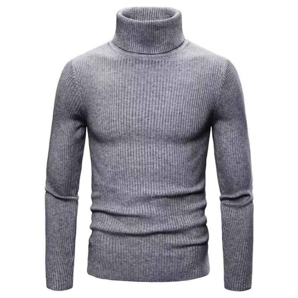 Pull à col roulé gris foncé à la mode gros plan